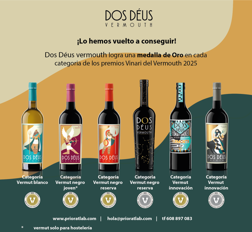imagen botellas de Vermouth Dos Déus con medallero Premis Vinari 2025