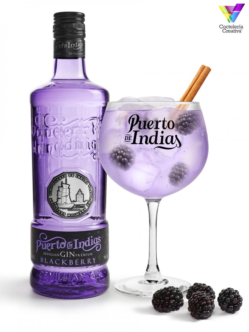 imagen botella y copa Puerto de Indias Mora